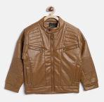 Okane Brown Solid Biker Jacket Boys