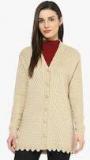 One Femme Beige Self Design Cardigan Women