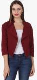 One Femme Maroon Solid Shrug Women