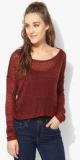 Only Maroon Solid Sweater Women