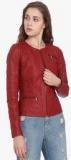 Only Maroon Solid Viscose Blend Winter Jacket Women