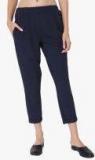 Only Navy Blue Solid Regular Fit Coloured Pants Women