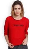 Only Red Self Design Round Neck T Shirt Women