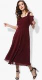 Only You Maroon Coloured Solid Skater Dress women