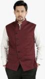 Oxemberg Maroon Solid Ethnic Jacket Men