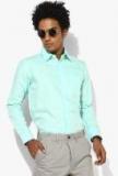 Oxemberg Turquoise Blue Solid Slim Fit Formal Shirt Men