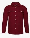 Oxolloxo Maroon Regular Fit Solid Casual Shirt Boys