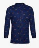 Oxolloxo Navy Blue Regular Fit Printed Casual Shirt Boys