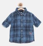 Palm Tree Blue Regular Fit Checked Chambray Shirt Boys