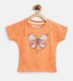 Palm Tree Girls Orange Printed Round Neck T Shirt