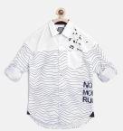 Palm Tree White & Navy Blue Regular Fit Striped Casual Shirt Boys