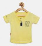 Palm Tree Yellow Printed Henley Neck T Shirt Boys