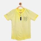 Palm Tree Yellow Solid Henley Neck T Shirt Boys