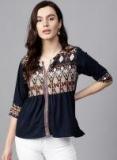 Pannkh Navy Blue Printed Blouse Women