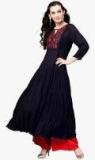 Pannkh Navy Blue Yoke Design A Line Kurta Women