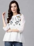 Pannkh White Self Design Blouse Women