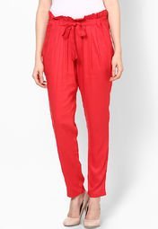 Paprika Red Solid Trouser Women