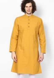 Parikrama Mustard Solid Full Sleeve Kurta Men