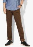 Park Avenue Brown Textured Regular Fit Chinos Men