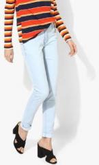 Park Avenue Light Blue Solid Mid Rise Skinny Fit Jeans women