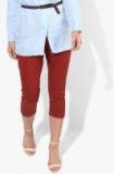 Park Avenue Maroon Solid Capri women