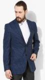 Park Avenue Navy Blue Printed Blazer Men