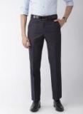 Park Avenue Navy Blue Smart Slim Fit Checked Formal Trousers men