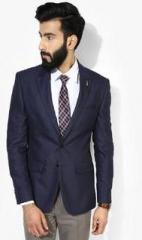 Park Avenue Navy Blue Textured Slim Fit Blazer men