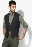 Parx Black Solid Regular Fit Waistcoat Men