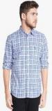 Parx Blue Checked Slim Fit Casual Shirt Men