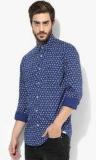 Parx Blue Printed Slim Fit Casual Shirt Men