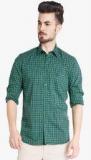 Parx Green Checked Slim Fit Casual Shirt Men