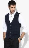 Parx Navy Blue Solid Regular Fit Waistcoat Men