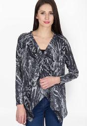 Peacot Grey Printed Shrug Women