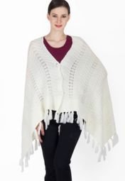 Peacot Off White Fringed Cape Women