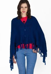 Peacot Royal Blue Fringed Cape Women