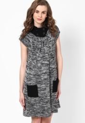 People Black/Grey Sleeve Less Shift Dress women