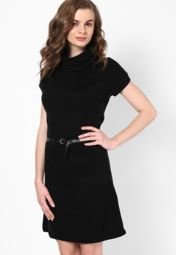 People Black Half Sleeve Shift Dress Women