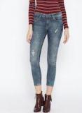 People Blue Slim Fit Mid Rise Clean Look Stretchable Cropped Jeans Women