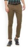 People Brown Slim Fit Solid Regular Trousers Men