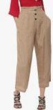 People Brown Solid Regular Fit Peg Trouser Women