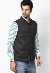 People Grey Solid Ethnic Jacket men