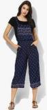 People Navy Blue Printed Dungaree Women