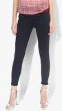 People Navy Blue Solid Skinny Fit Jeggings women