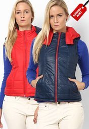 People Red Sleeveless Reversible Bomber Women