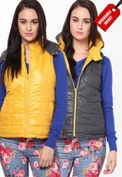 People Yelow Sleeveless Reversible Bomber Women