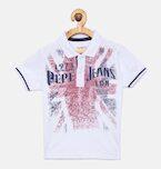 Pepe Jeans Boys White Printed Polo Collar T Shirt Boys