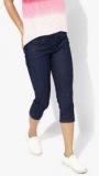 Pepe Jeans Navy Blue Solid Mid Rise Slim Capri Women