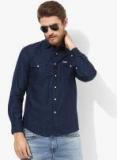 Pepe Jeans Navy Blue Solid Slim Fit Denim Shirt Men