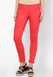 Pepe Jeans Red Stretchable Low Waist Jeans Women